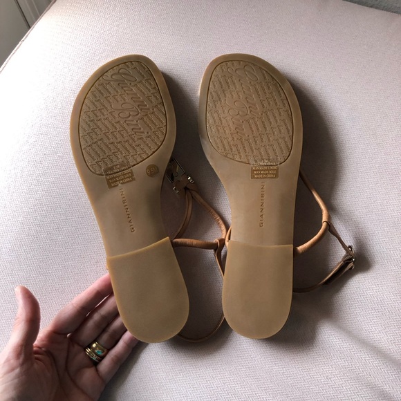 Gianni Bini Leather Navy Blue & Gold Tong Adjustable Ankle Strap Sandals 9.5 - Picture 12 of 16